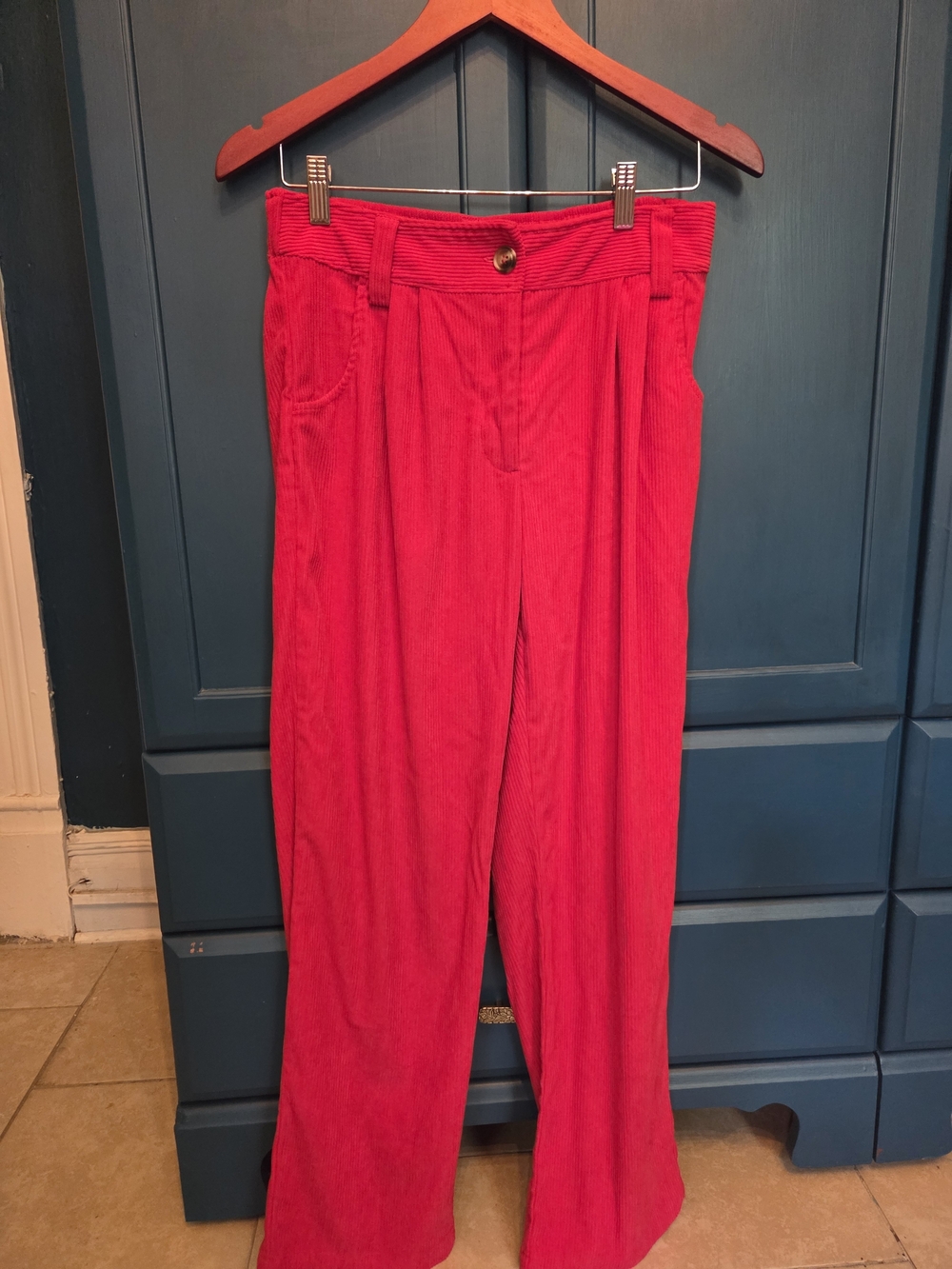 HALARA Bright Red High-Rise Wide-Leg Corduroy Pants